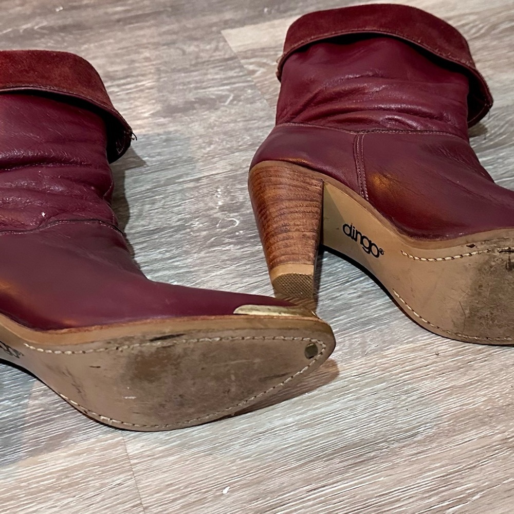 VINTAGE 70s Dingo Women's Burgundy Leather Boots - Picture 6 of 9